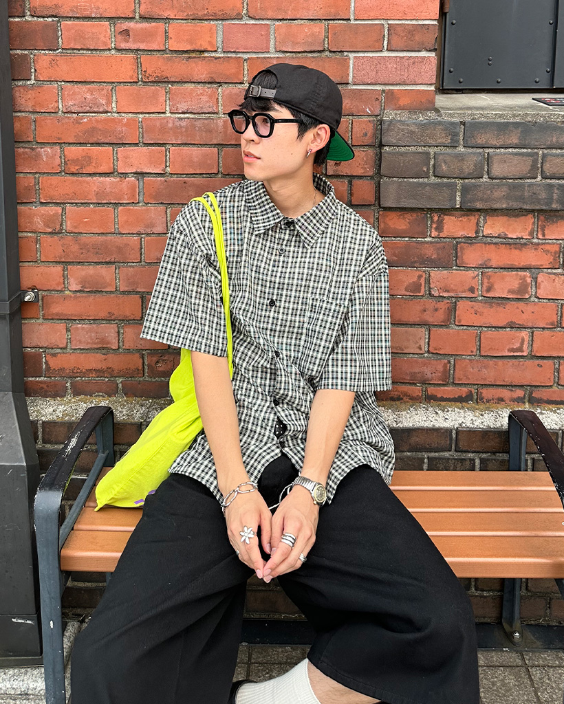 YAECA コットン　チェック　シャツ　半袖【美品】 YAECA コットンチェックシャツ半袖【美品】