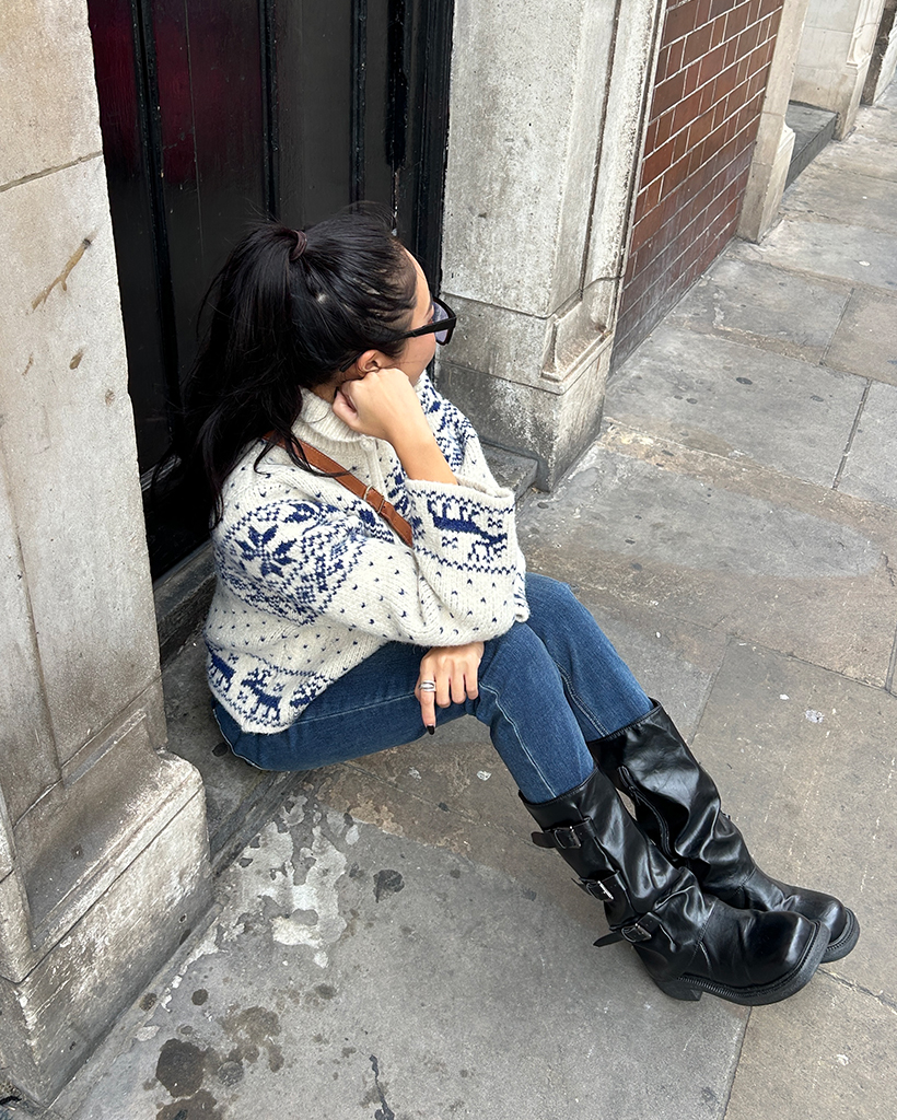 ドットトナカイノルディックダブルジップニットブルゾン