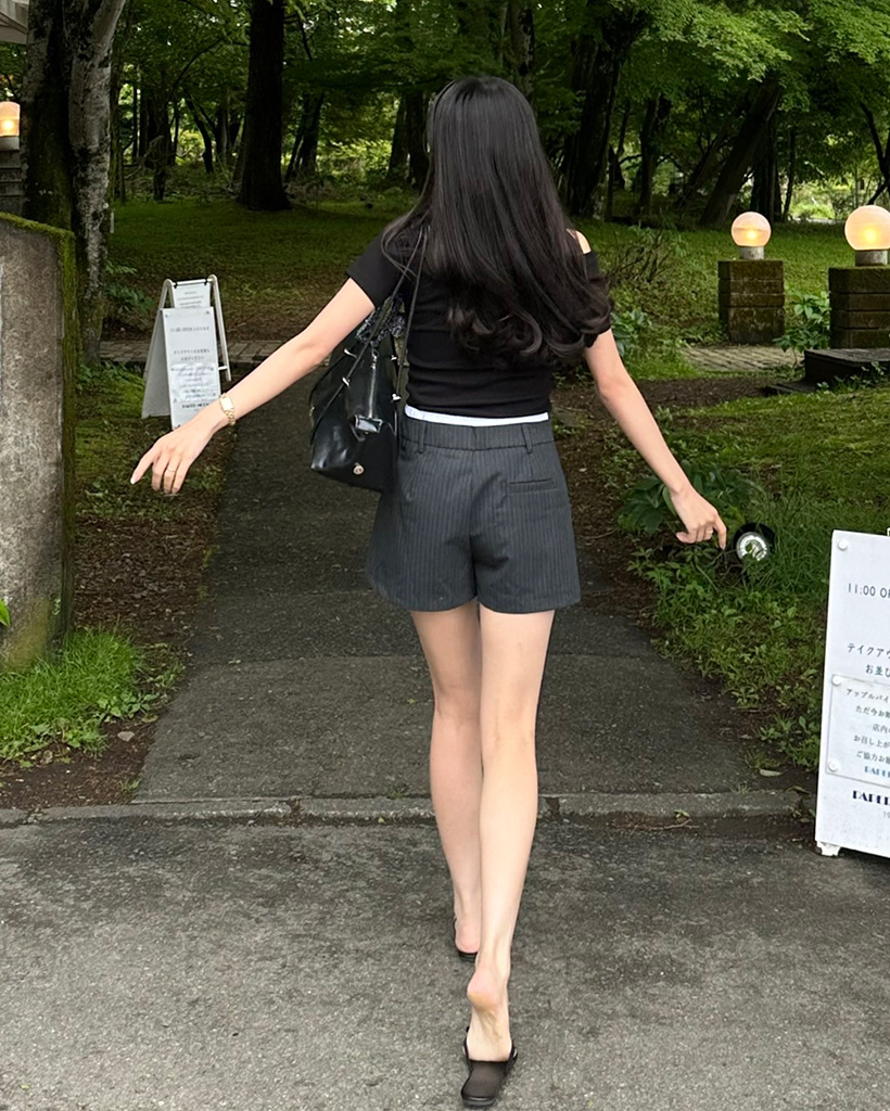 スカートパンツ ウエイトバイカラーストライプショートスカートパンツ