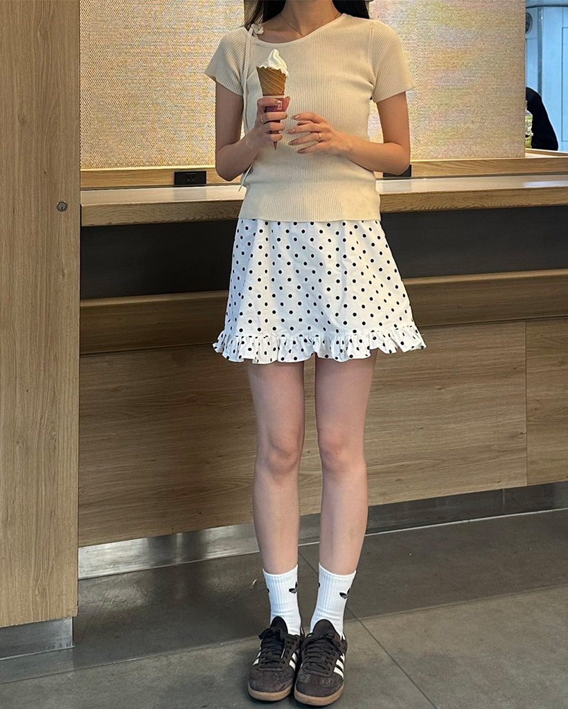 ドットフリルウエストゴムミニスカート | ファッション通販