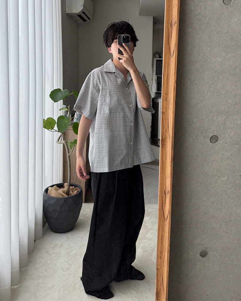 【極美品】エックスワイジーハウス　チェック柄肩パット　半袖ノーカラージャケット ジャケット ノーカラージャケット ファンシーチェックノーカラー