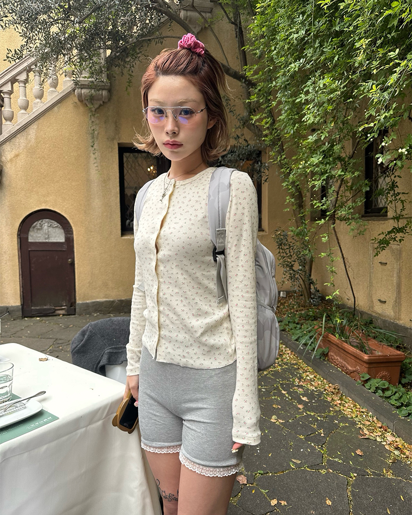 ミニフラワーリブスリムカーディガン