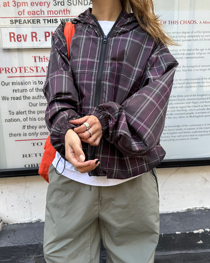 J①　βMEN　タータンチェックフードブルゾン&カットソー ユニセックス）タータンチェックダブルジップウィンドブレーカー