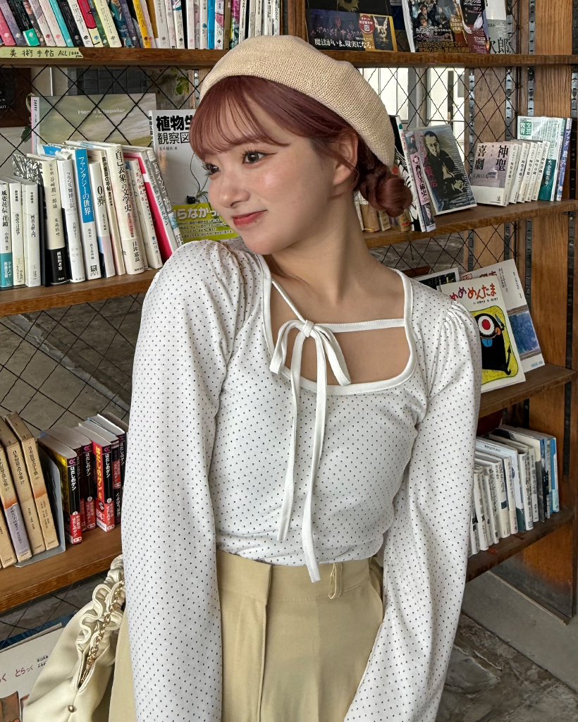 バトーストラップネックドットロングTシャツ | ファッション通販