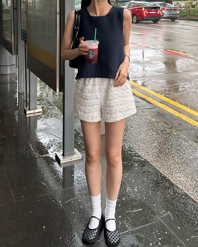 JUEMI リブ編みグレーショートパンツ Juemi リブ編み グレー ショートパンツ