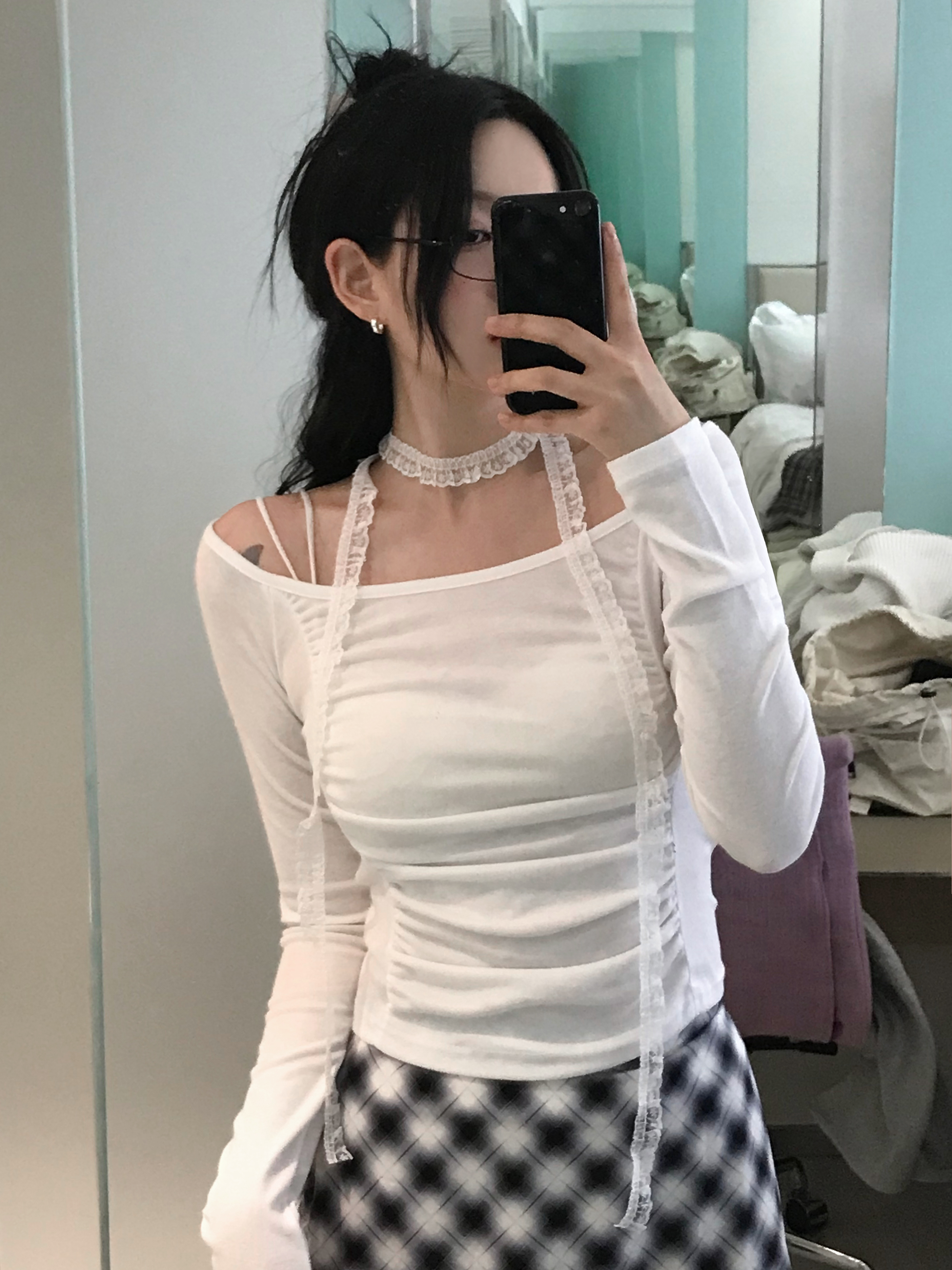 [2pcs]レースタイシャーリングTシャツセット