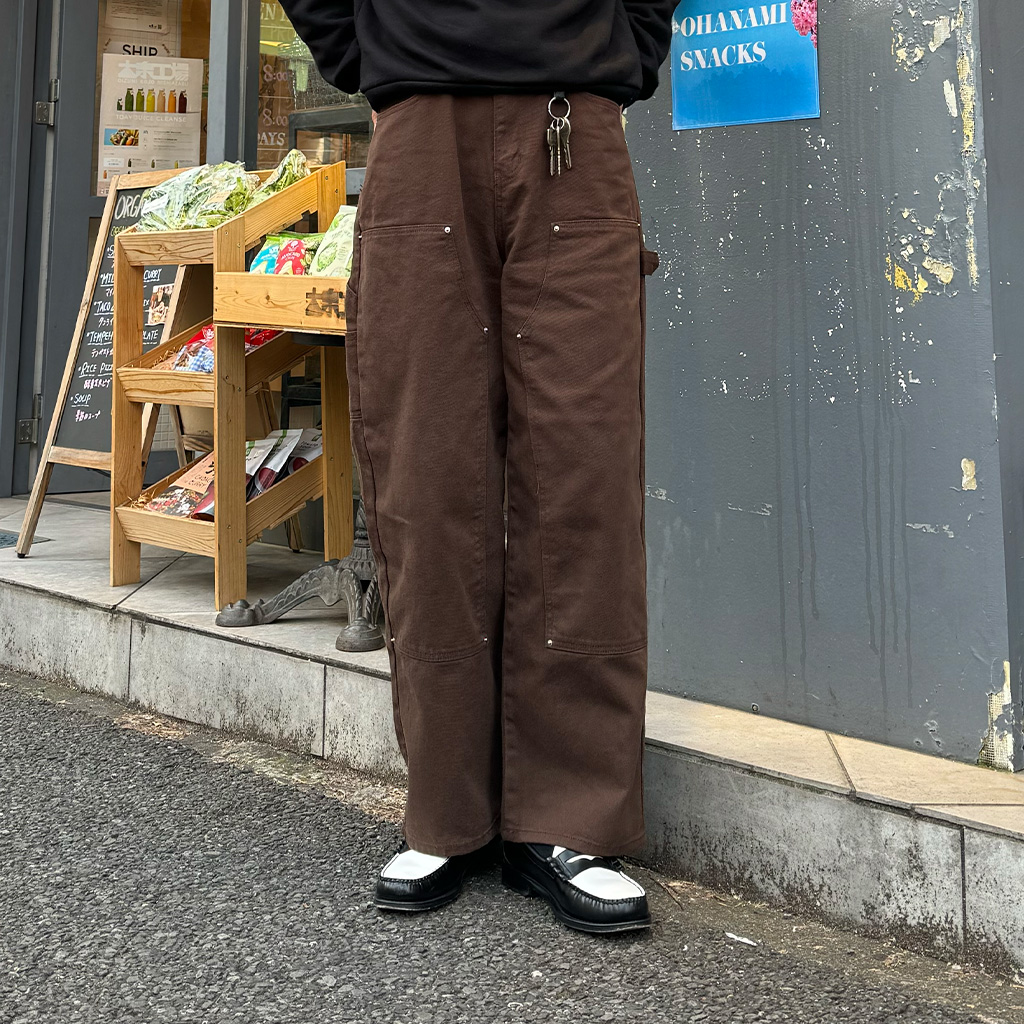 (ユニセックス) ハイウェストコットンワイドカーペンターパンツ