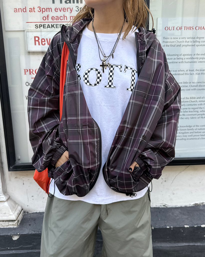 ユニセックス）タータンチェックダブルジップウィンドブレーカー