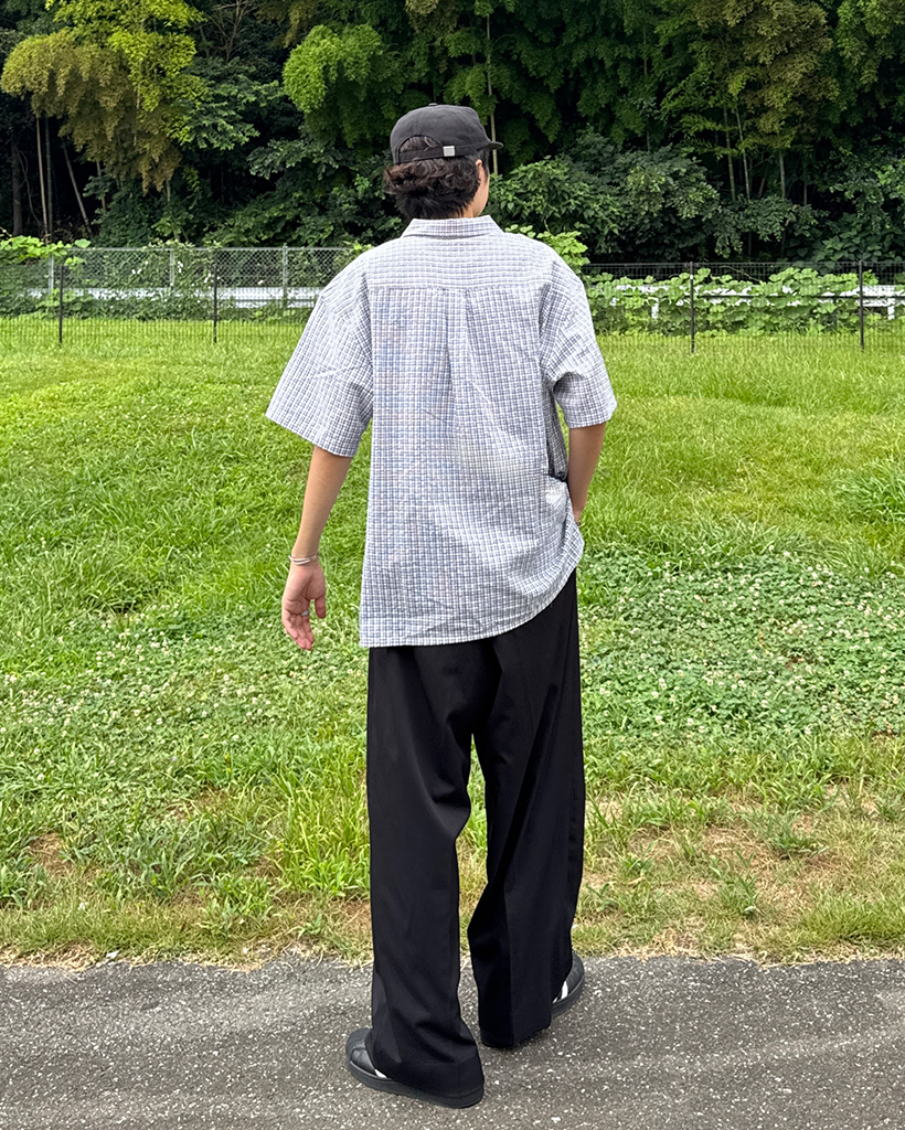 パッチポケットシアサッカーチェックハーフシャツ