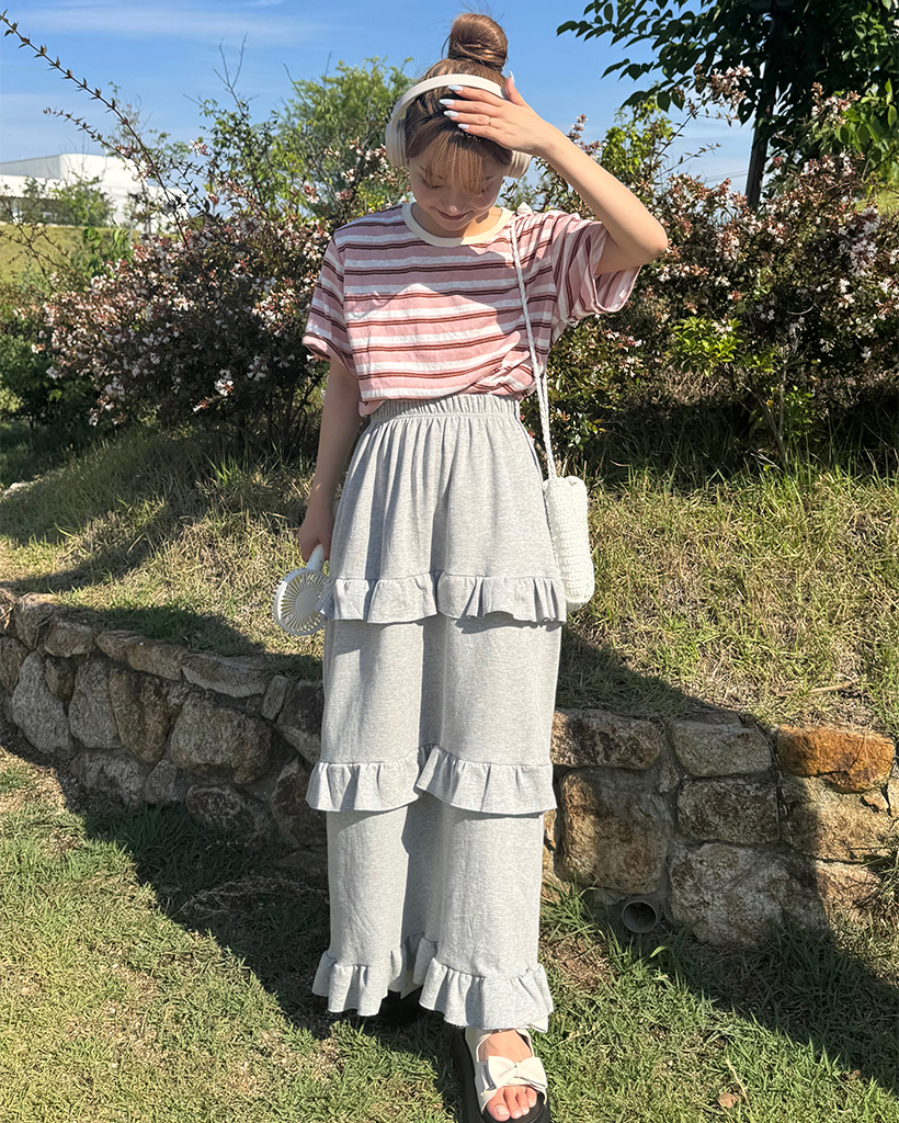 GLOWNY ティアードロングスカート スウェットフリルティアードロングスカート | ファッション通販