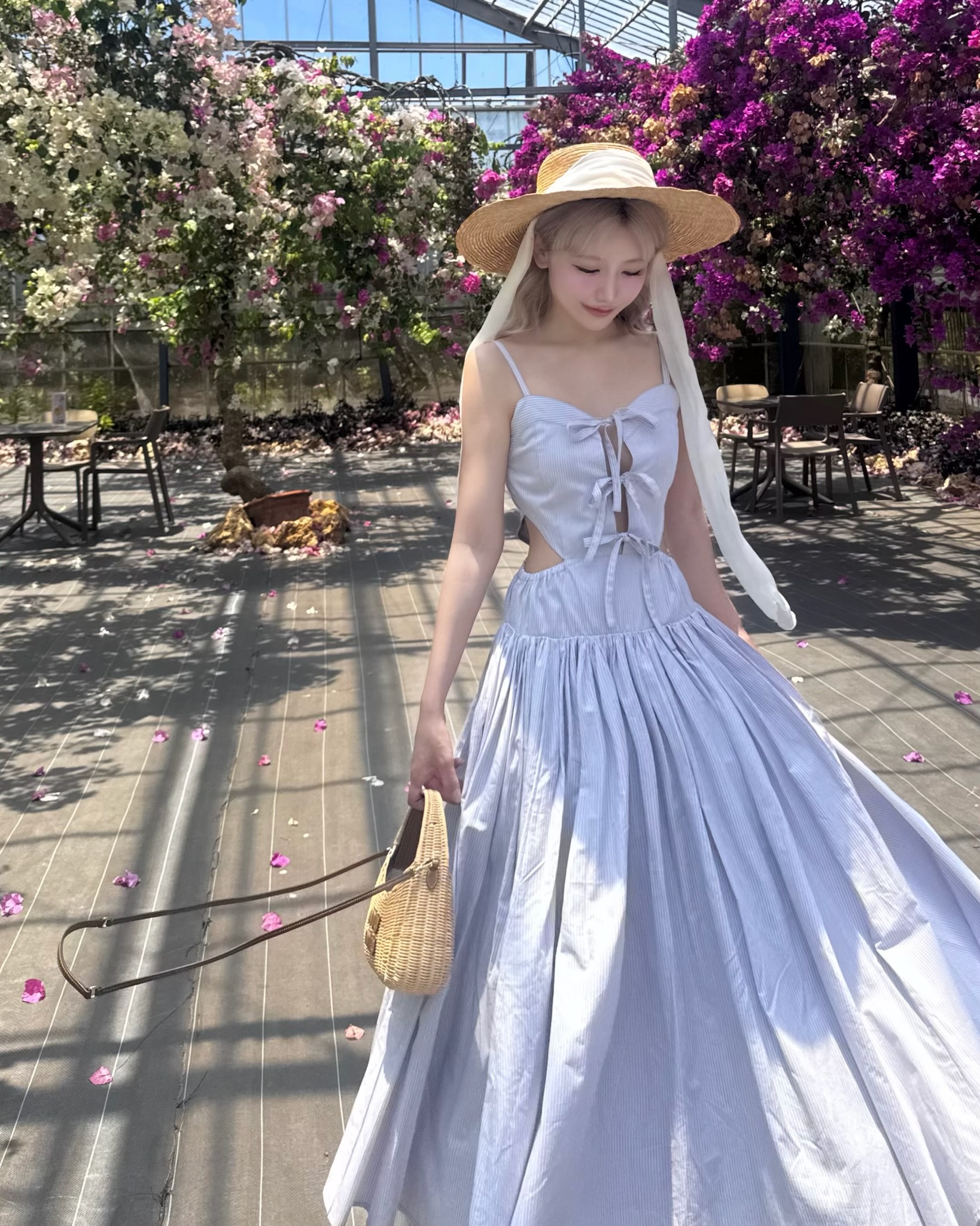 ワンピース amerge. ribbon gather slit maxi onepiece ribbon gather slit maxi onepiece(M BLACK/BEIGE): ワンピース