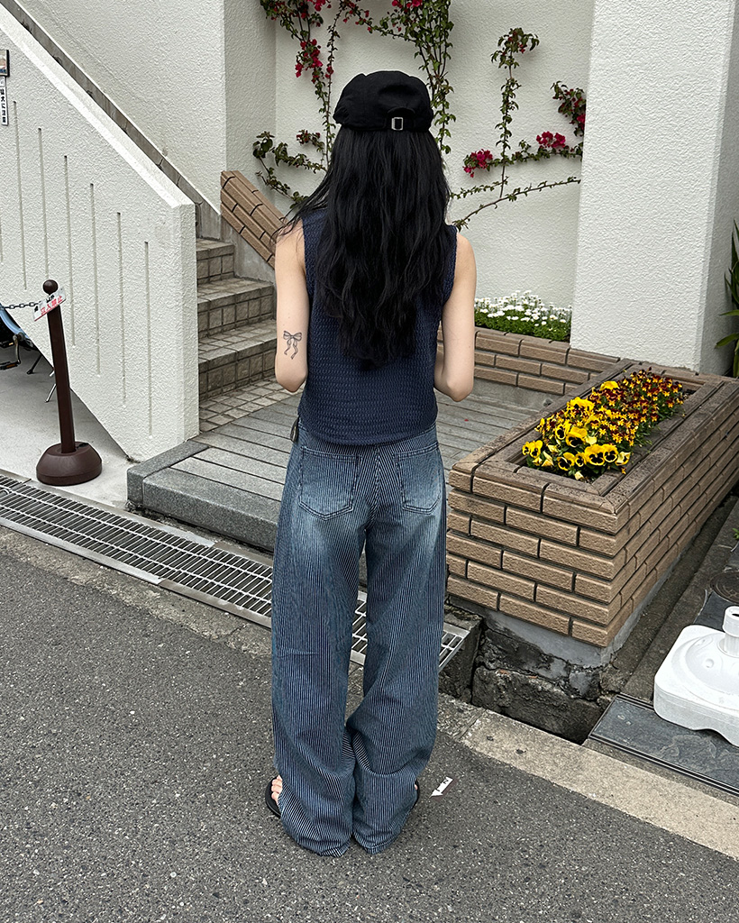 パ*ル様 【#Re:room】ピンストライプ デニムジャケット ワイドパンツ 上 Re:room カーゴパンツ ピンストライプデニムワイドカーゴパンツ