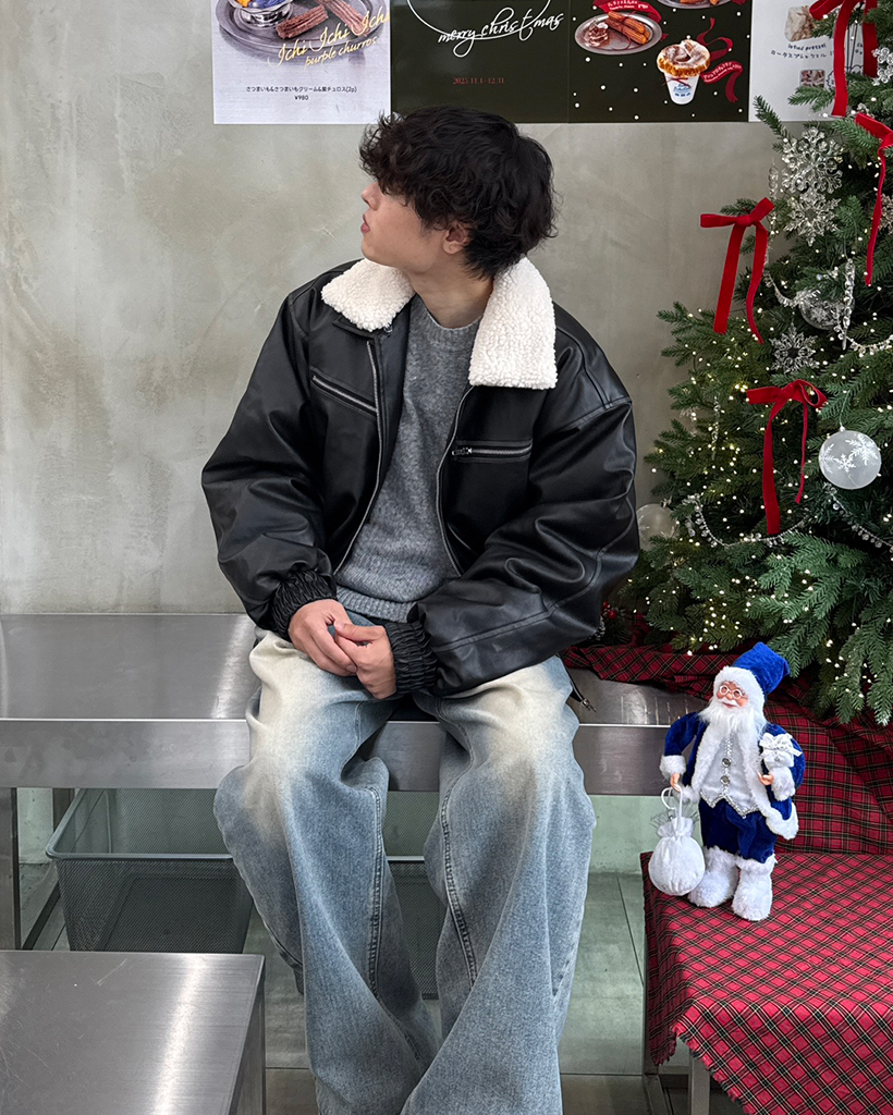 ボアカラーキルティングビンテージレザージャンパー