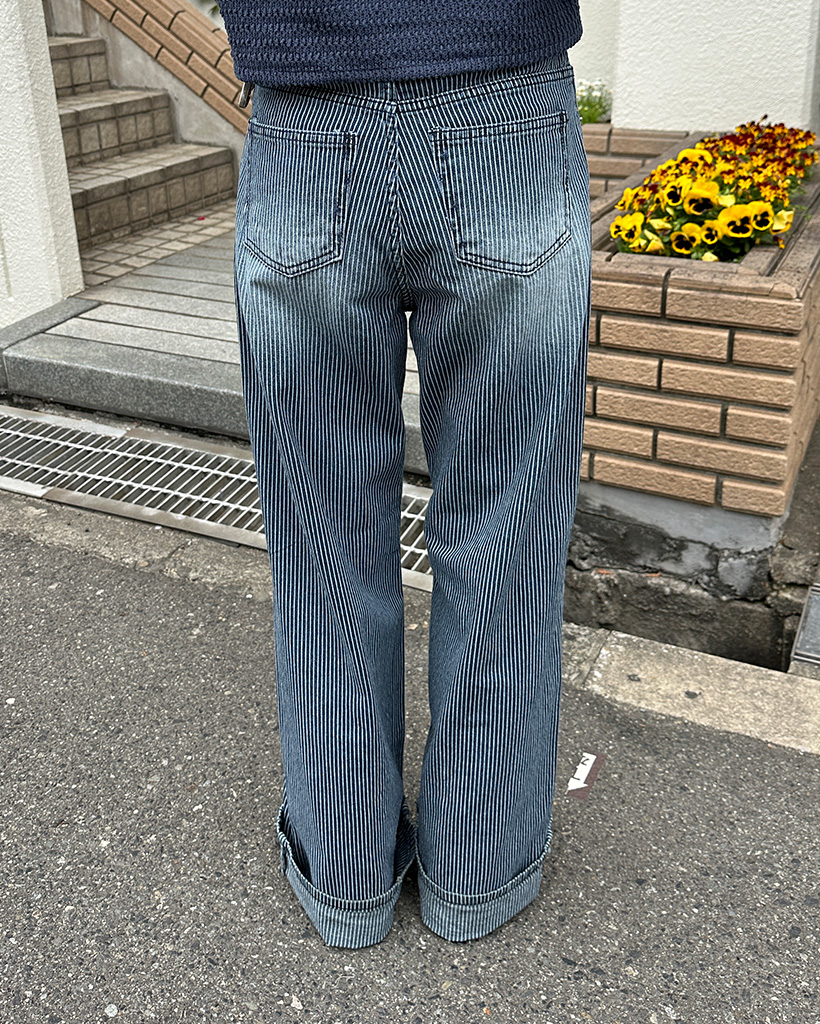 デニムストライプワイドパンツ ストライプデニムワイドパンツ | ファッション通販サイト NUGU