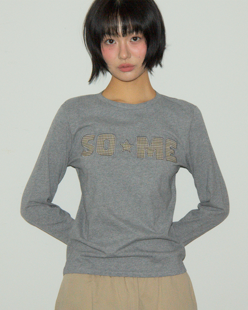 Check Some Applique Regular Fit Basic Soft Long Sleeve T-Shirt _ 2COLOR