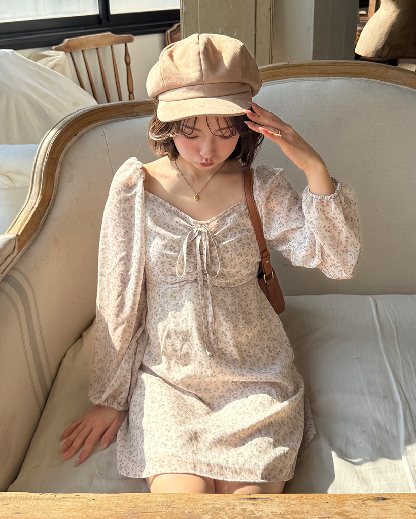 2WAYハートネックストリングバストフラワーミニワンピース