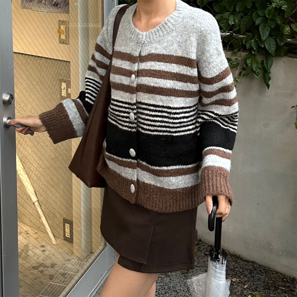 ボーダーパターンオーバーサイズカーディガン | ファッション