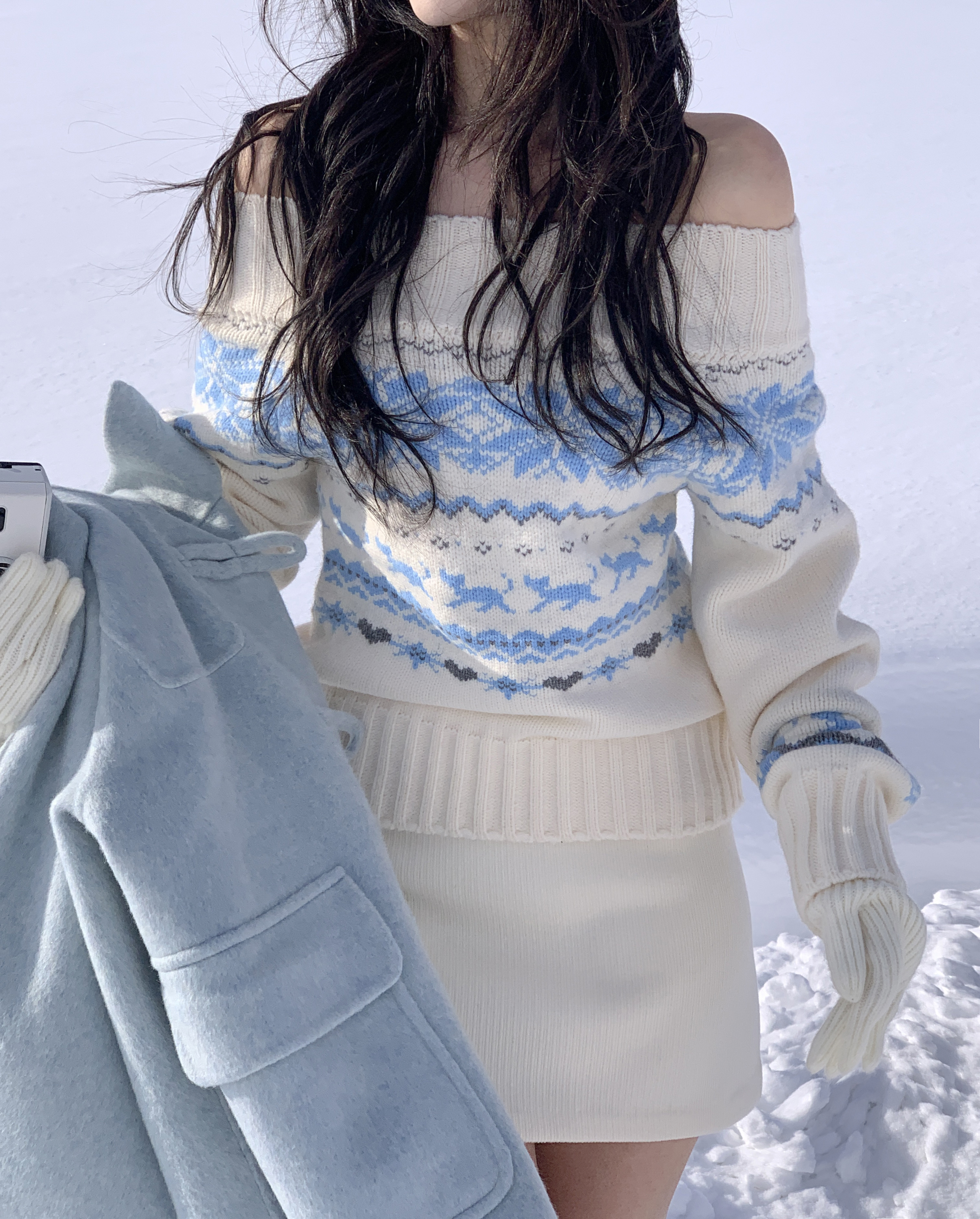 2way]雪花柄オフショルニット | ファッション通販サイト NUGU