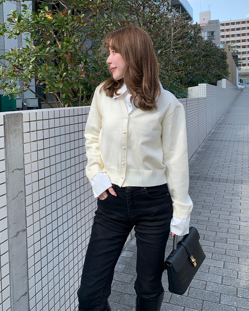 レイヤードシャツポイントニット