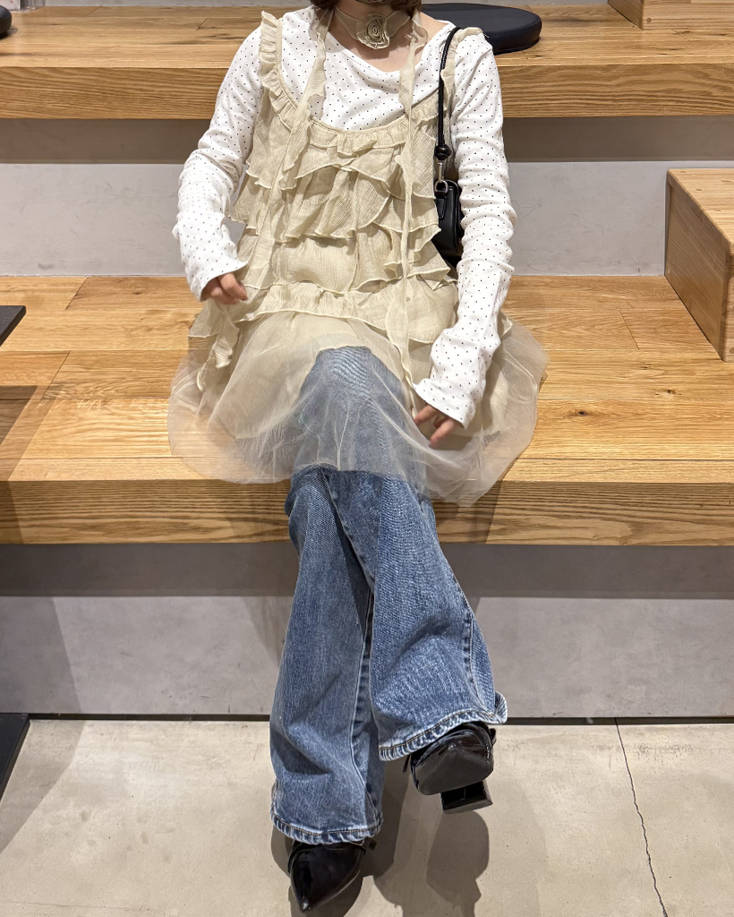 ネックタイセットアンバランスフリルティアードキャミワンピース