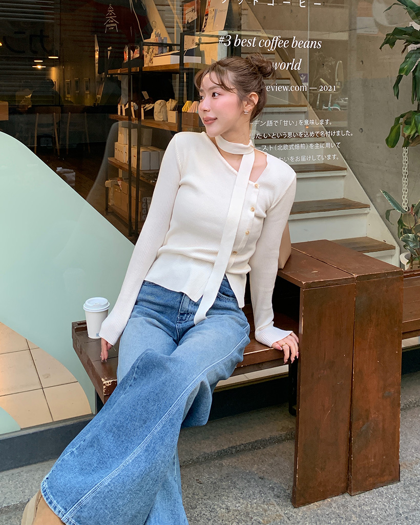 アンバランスボタンカーディガン＆タイセット