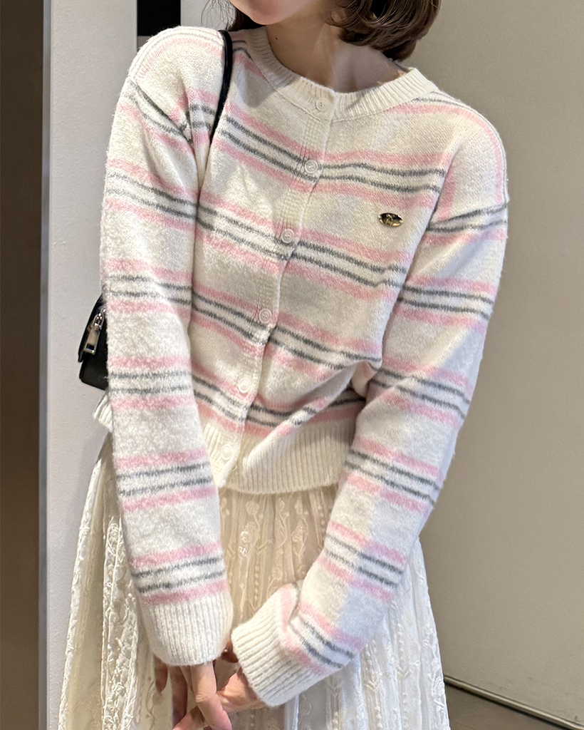 アイビーボーダークロップドニットカーディガン