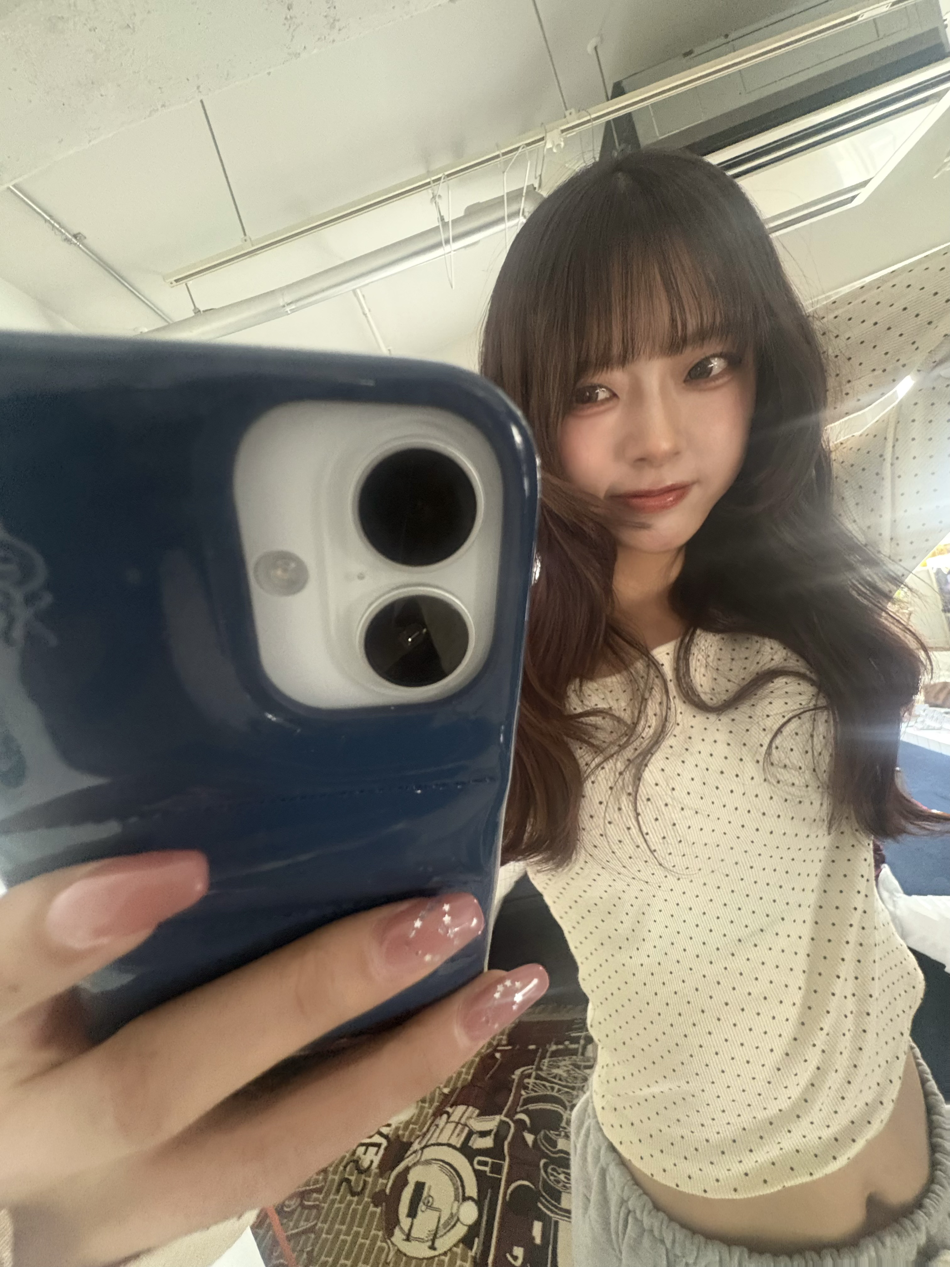 バトーネックピンドットリブロングカットソー