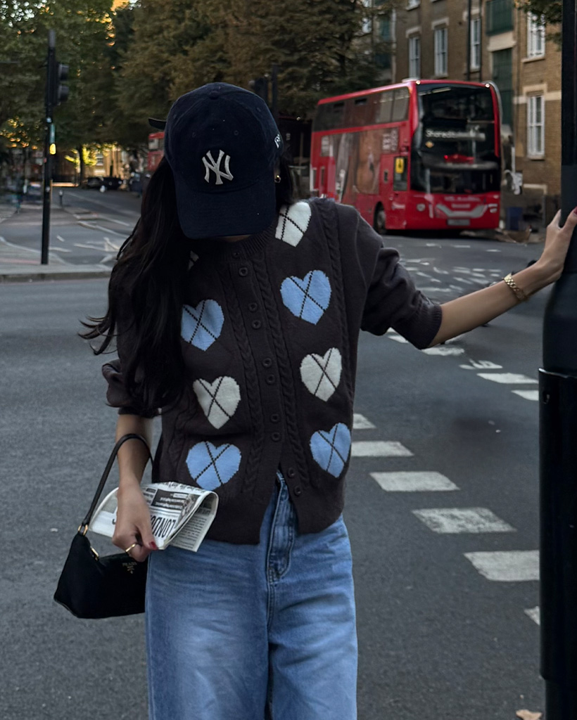 u♡ページ ハートアーガイルラウンドネックカーディガン | ファッション通販