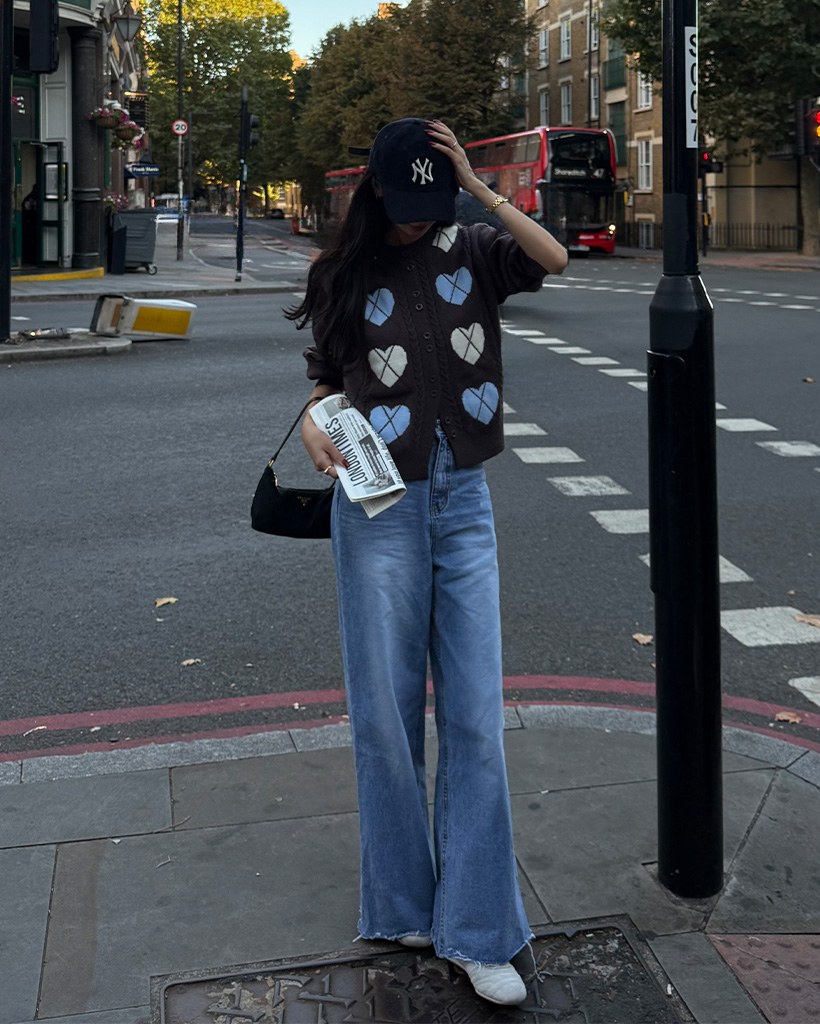 ♡ページ ハートアーガイルラウンドネックカーディガン | ファッション