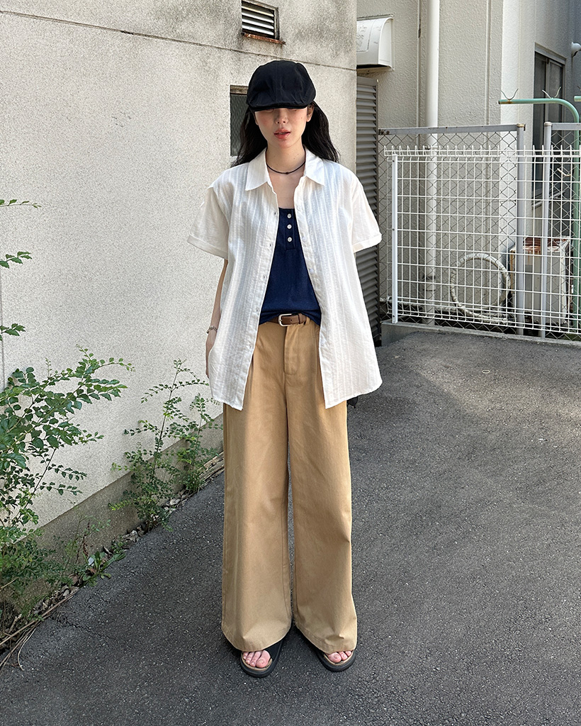 ベルト付きコットンワイドパンツ | ファッション通販サイト NUGU