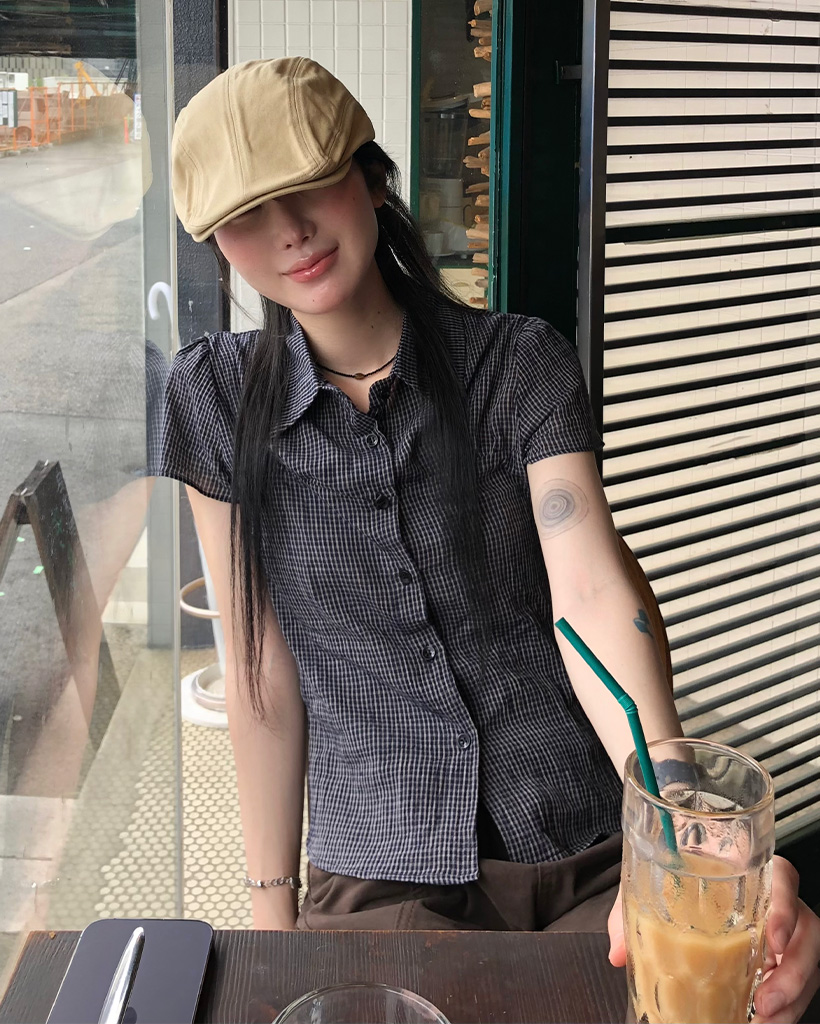 チェックシャーリング半袖シャツ