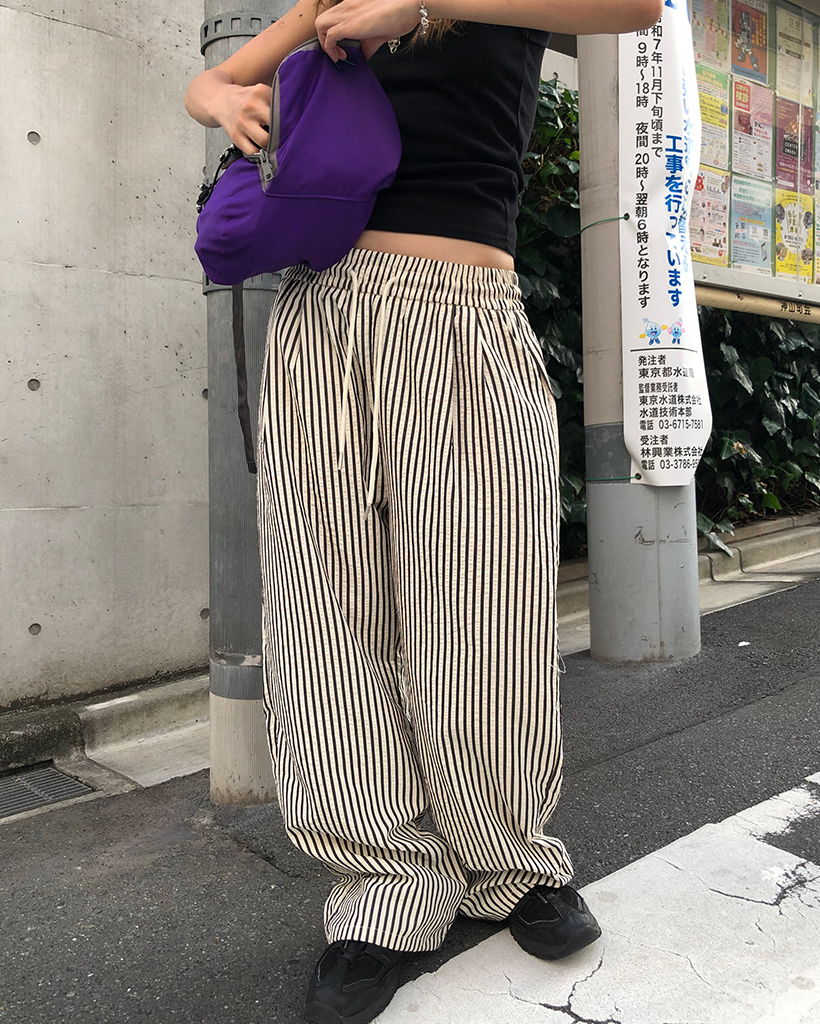 リンクルワイドストライプパンツ | ファッション通販サイト NUGU