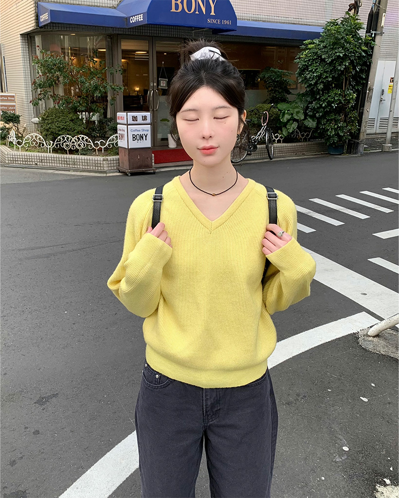 Vネックラグランパステルニット