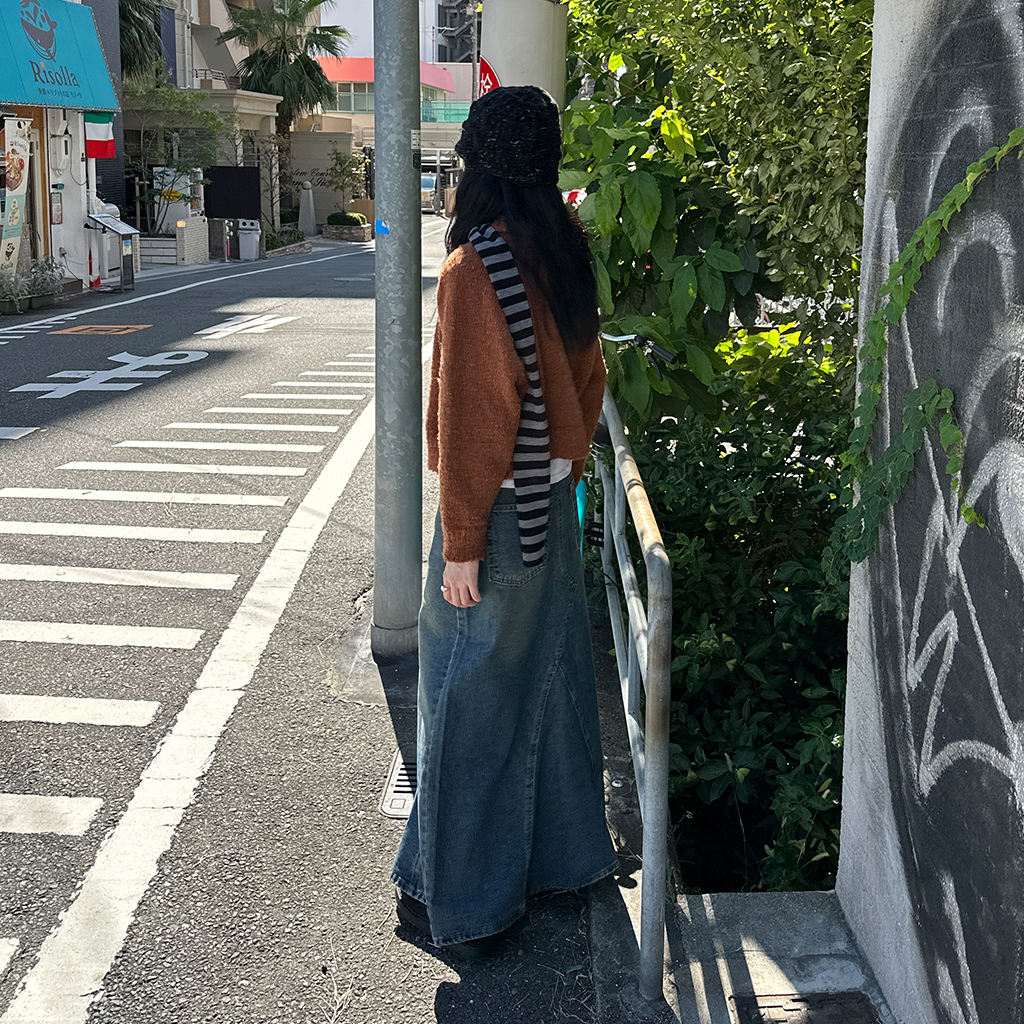 yoused 90s  Harbour border ロング丈 マキシスリットデニムロングスカート | ファッション通販サイト NUGU