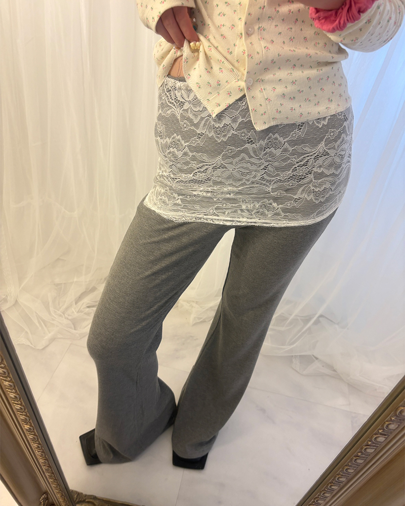 ワイドレースラップフレアリブパンツ