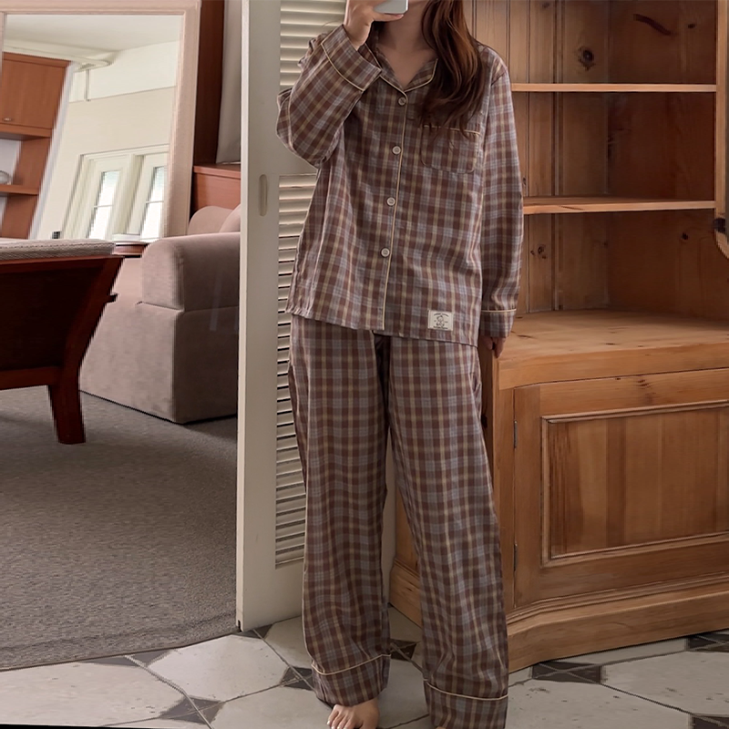 [2color]チェック長袖パジャマセット