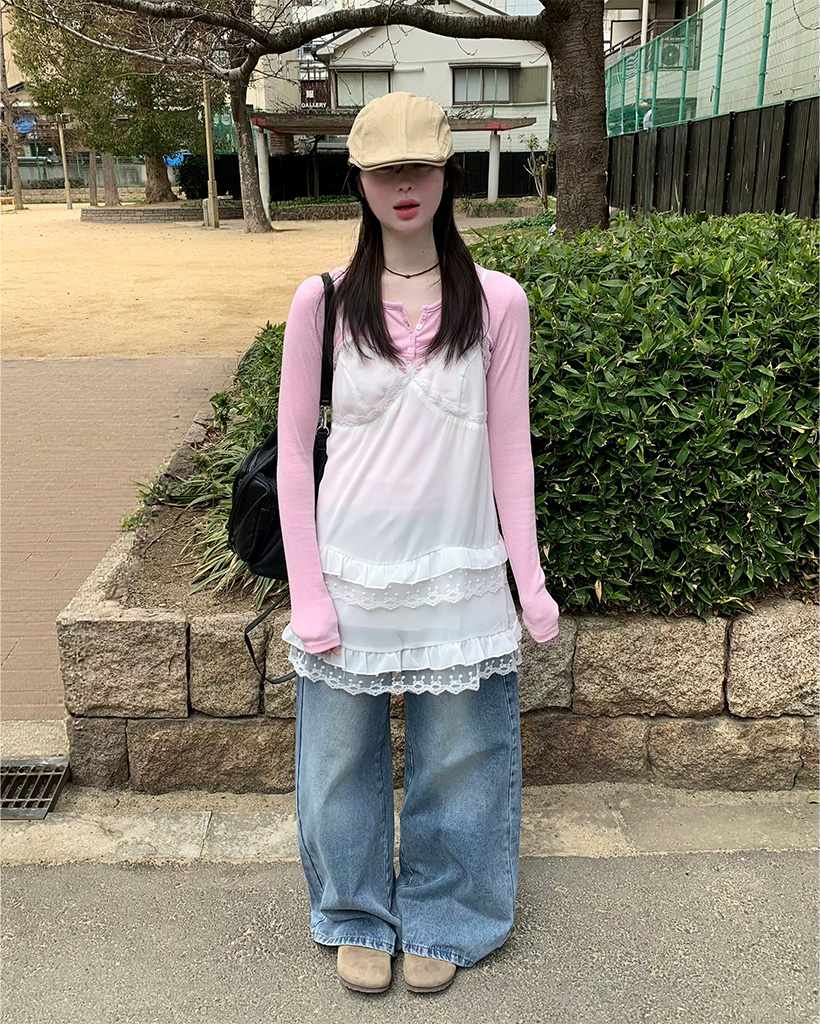 シフォンレースフリルキャミソールワンピース