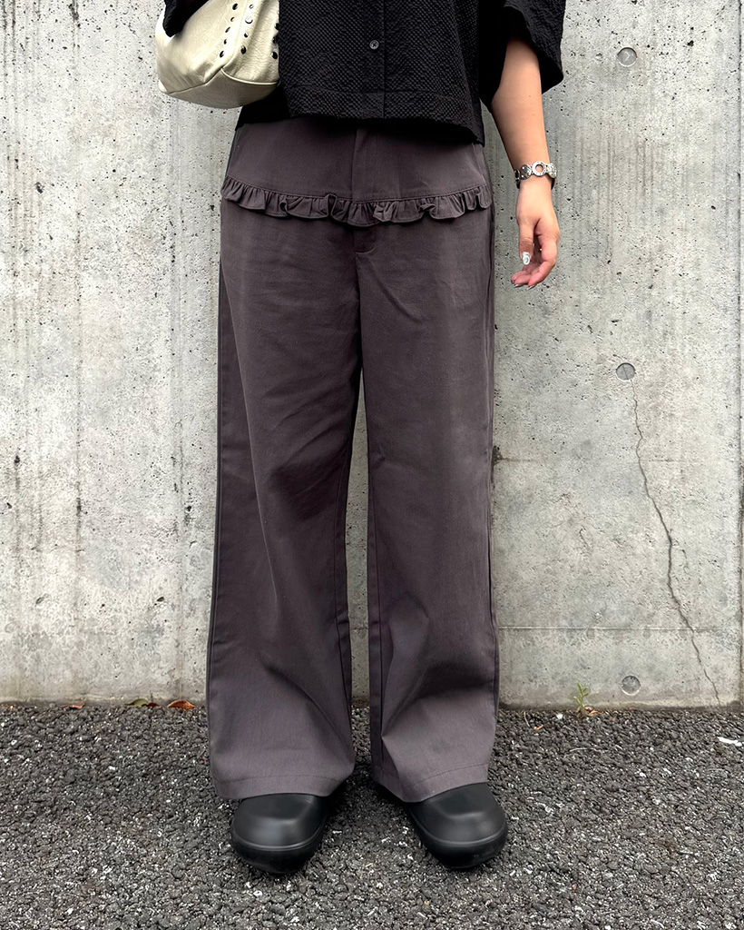 フリルディテールコットンワイドパンツ | ファッション通販