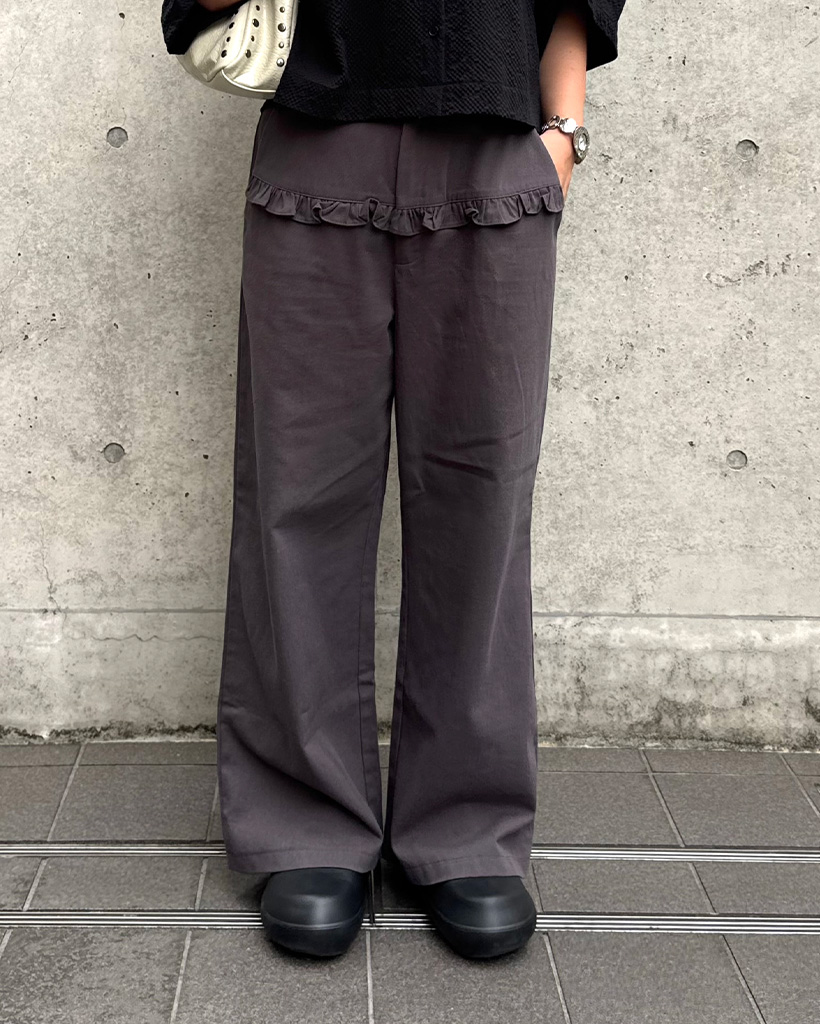 フリルディテールコットンワイドパンツ | ファッション通販