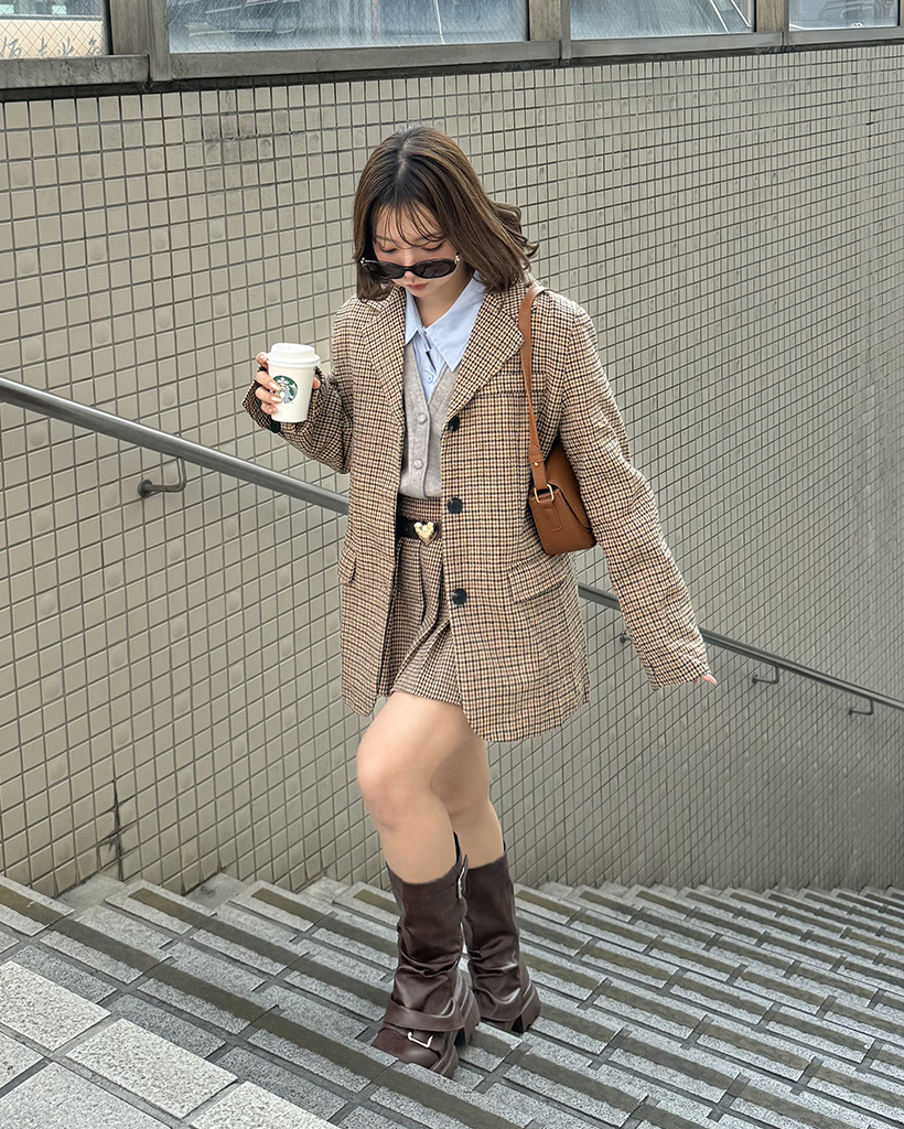 ハウンドトゥースチェックウールシングルジャケット