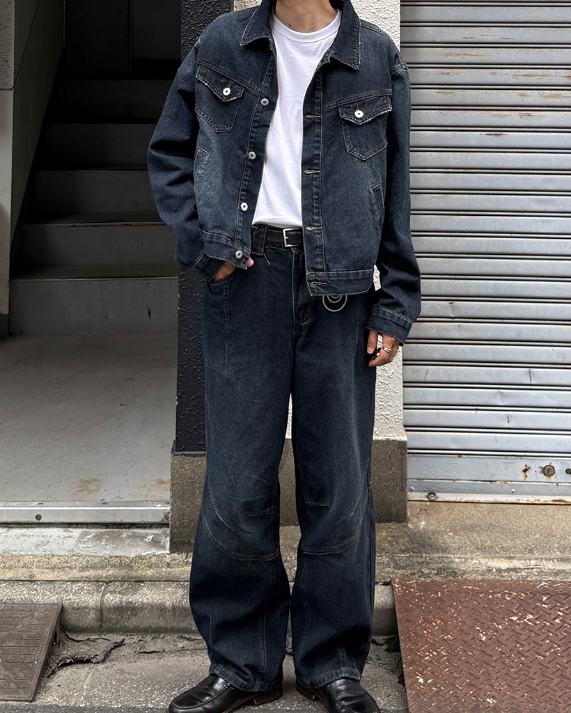 嵯*大様 A-COLD-WALL デニムジャケット　ブラック　L LANVIN×GALLERY DEPT レザー切替デニムジャケット ブラック