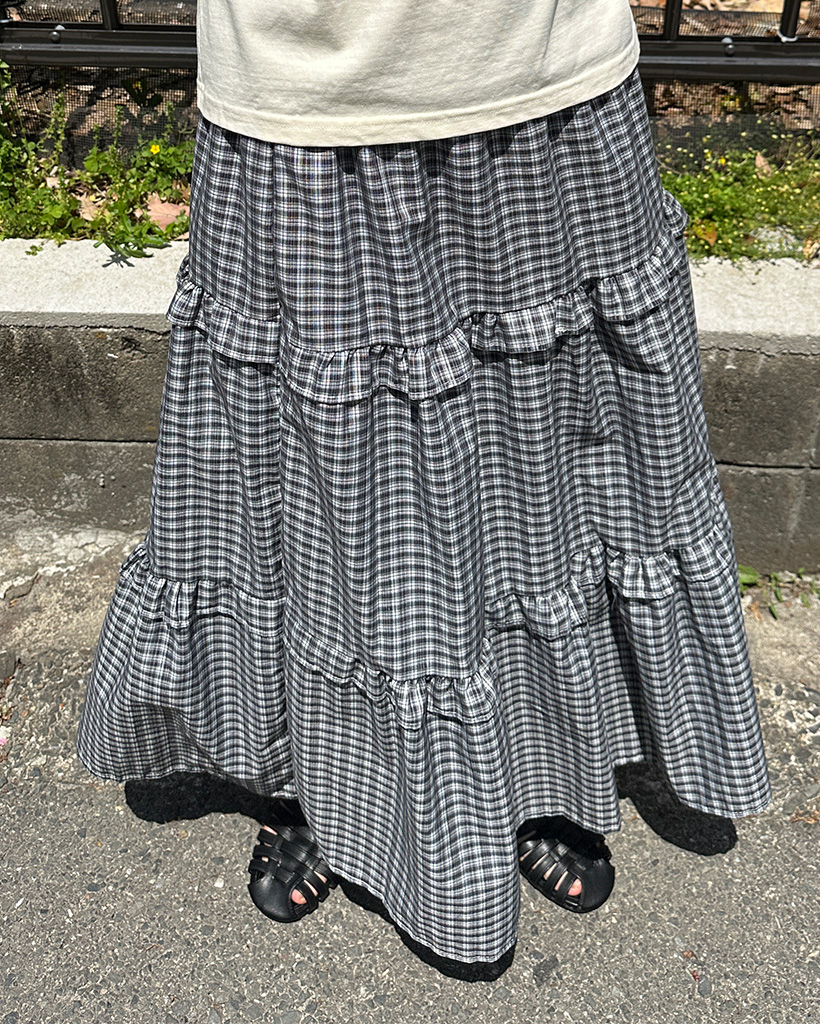 未使用に近い JOCONDE プリーツ チェック ロング スカート ラピーヌ チェックティアードロングスカート[商品：PN24AW-040] - PUNYUS