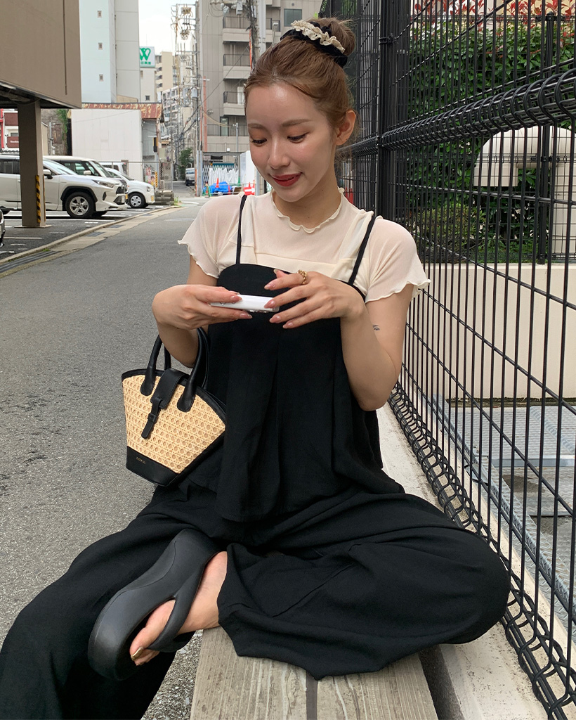 ピンタック キャミ ワイドパンツ セットアップ タック入りキャミソールワイドパンツセットアップ