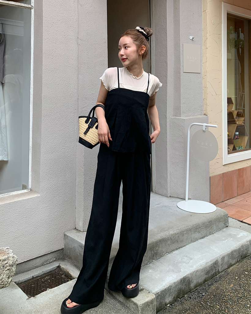 ピンタック キャミ ワイドパンツ セットアップ タック入りキャミソールワイドパンツセットアップ