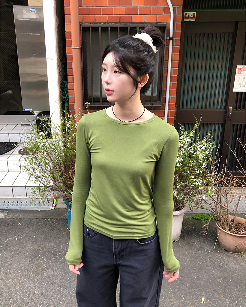 スリムラウンドテンセル長袖Tシャツ