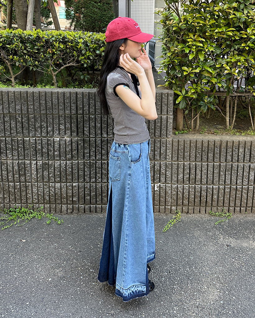 スリットバイカラーデニムロングスカート | ファッション通販