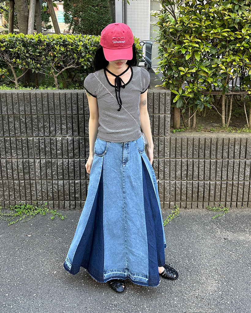 スリットバイカラーデニムロングスカート | ファッション通販
