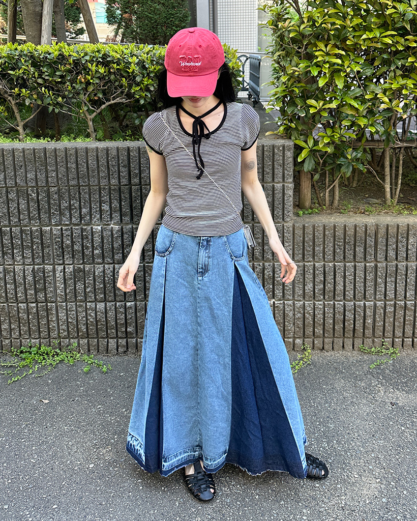 デニム Aライン ミディ スカート