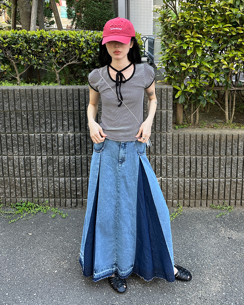 スリットバイカラーデニムロングスカート | ファッション通販