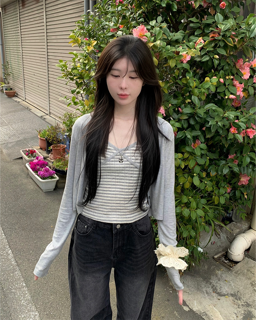 ボーダーキャミソール＆カーディガンセット